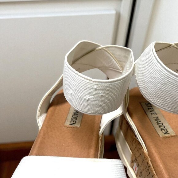 Steve Madden Womens White Platform Sandals 8.5M Cork Sole Elastic Straps Comfort - Picture 4 of 8